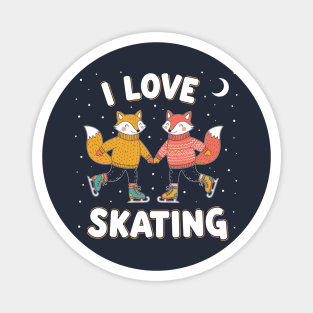 Cute Fox Couple Ice Skating: I Love Skating! Magnet